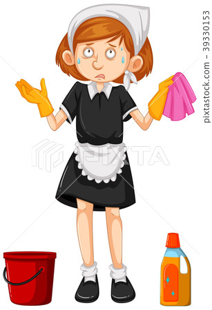 插图素材: female cleaner with cleaning equipments