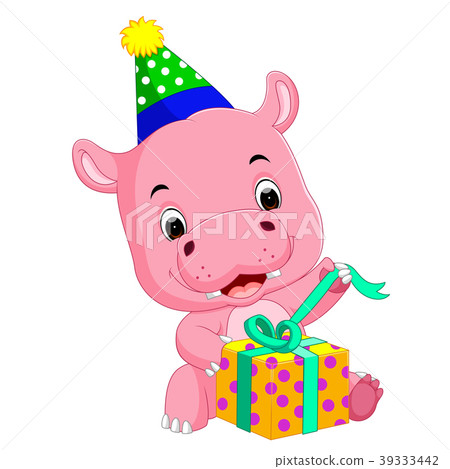 插图素材: hippo birthday get a gift