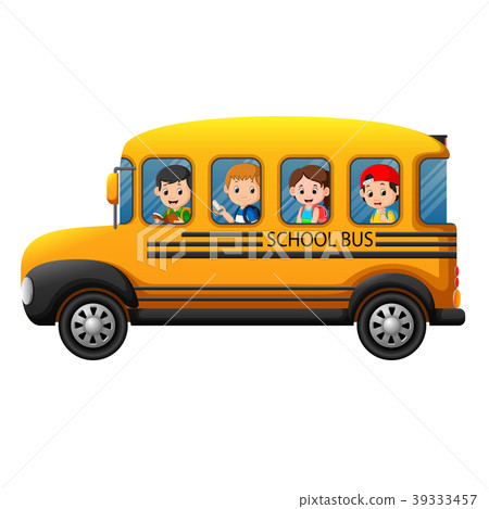 插图素材: illustration of children of a school bus