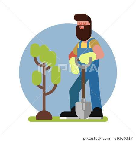 插图素材: man finished planting the tree