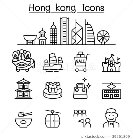 图库插图: hong kong icon set in thin line style