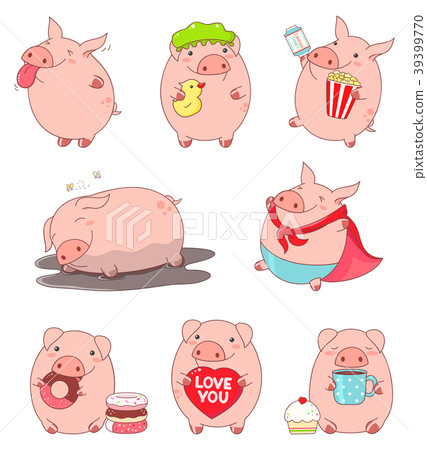 插图素材: collection of cute pigs