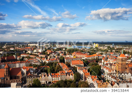 图库照片: old town of gdansk city aerial view