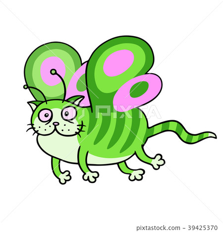 插图素材: cartoon fairy green cat flight. vector