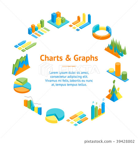 图库插图: charts and graphs banner card circle 3d isometric