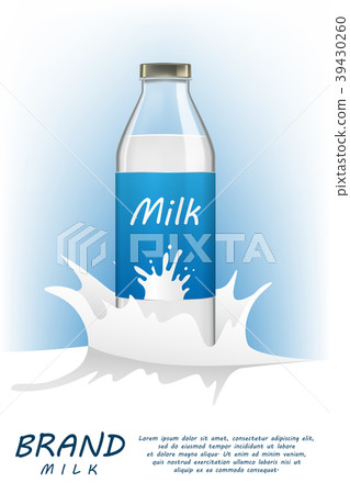 插图素材: milk bottle realistic package mock up with liquid