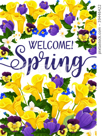 图库插图: spring season banner with flower, blooming plant