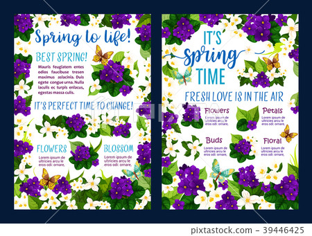 插图素材: spring flower blossom poster of springtime holiday