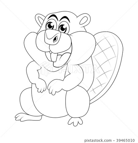 插图素材: cartoon beaver outline isolated on white
