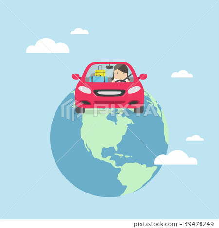 插图素材: businesswoman travel around the world by car. 查看全部