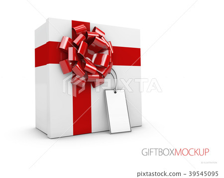 插图素材: white square gift box with red ribbon and lable