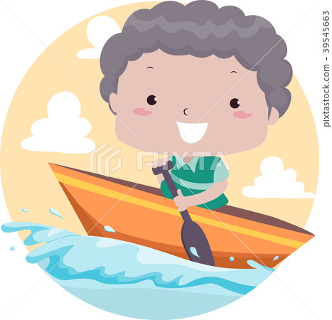 插图素材: kid boy travel by boat illustration