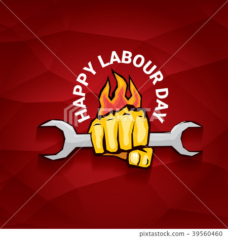 插图素材: happy labour day vector label with strong orange