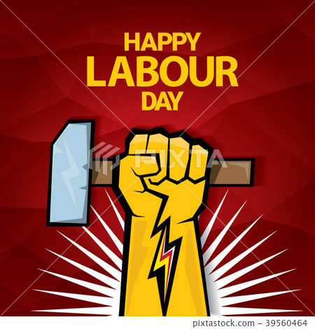 插图素材: happy labour day vector label with strong orange