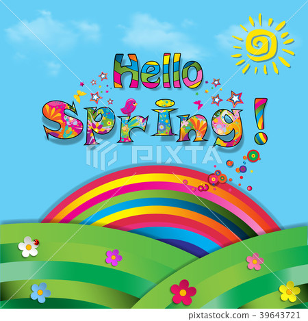 hellospring,hellospring绘本 插图素材: hello spring vector cartoon colorful illustration