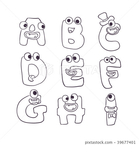 图库插图 cute monsters doodle alphabet abc