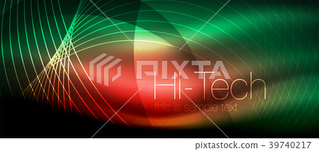插图素材: glossy light effect neon glowing waves, shiny