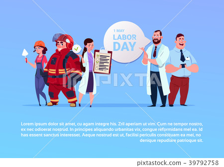 图库插图: happy 1 may labor day poster group of people of