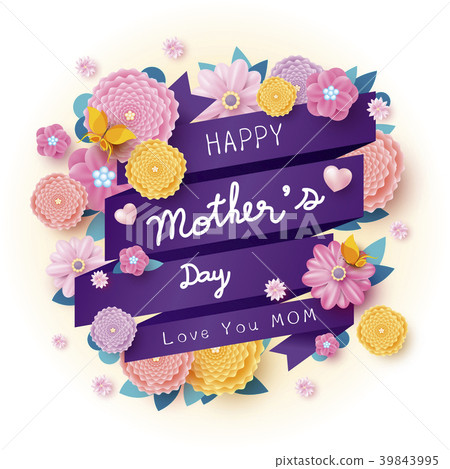 插图素材: happy mothers day message and colorful flowers