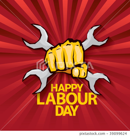 图库插图: happy labour day vector label with strong orange