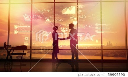 插图素材: business partners shake hands on the background of