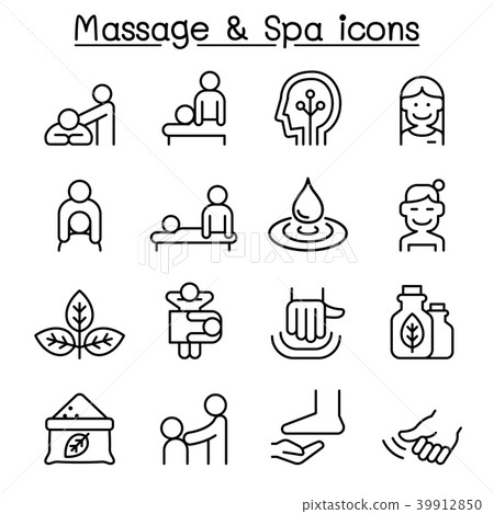 插图素材: massage & spa icon set in thin line style