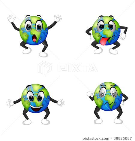 插图素材: four facial expressions on earth