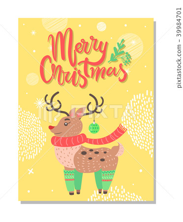插图素材: merry christmas postcard with cute deer profile