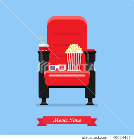 图库插图 cinema seat with popcorn drink and glasses