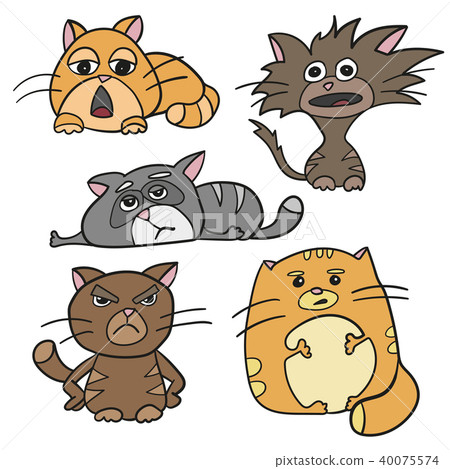 cute cat characters fat, angry, sleepy, crazy, sad emotion.