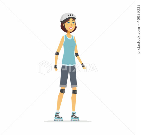 图库插图: girl on roller skates - cartoon people character