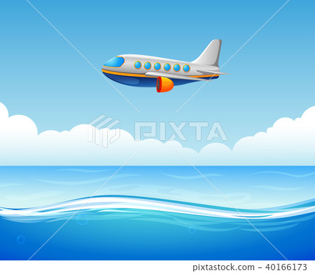 插图素材: a commercial plane flying over sea
