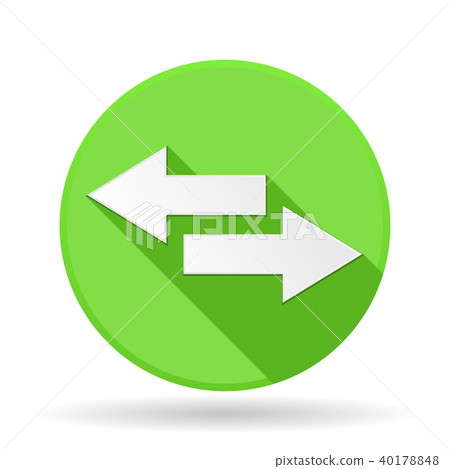 green round sign with shadow left and right combo arrows