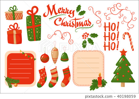 图库插图: merry christmas card, holiday decoration elements