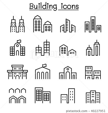 插图素材: building icon set in thin line style 查看全部