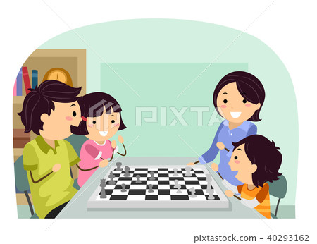 插图素材: stickman family play chess illustration