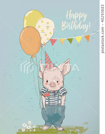 插图素材: birthday cartoon little pig