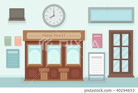 插图素材: train ticket office illustration