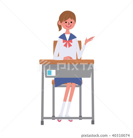 插图素材: 女学生坐椅子例证集合