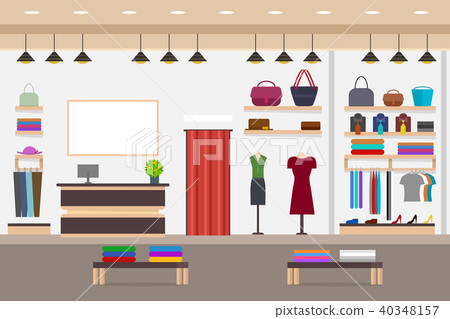 插图素材: cartoon fashion shop interior with furniture card