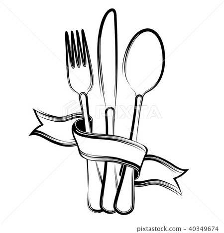 插图素材: ribbon, spoon, knife and fork