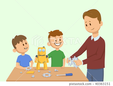 man assembling a robot for the children