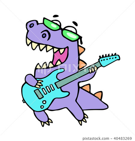 插图素材: happy dragon playing the electric guitar. vector