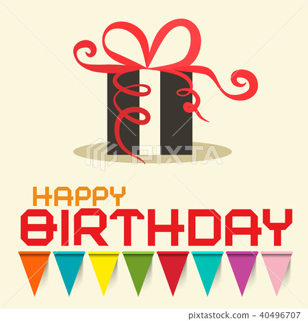 插图素材: happy birthday card with gift box. vector design.