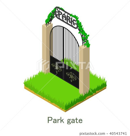 图库插图: park gate icon, isometric style.