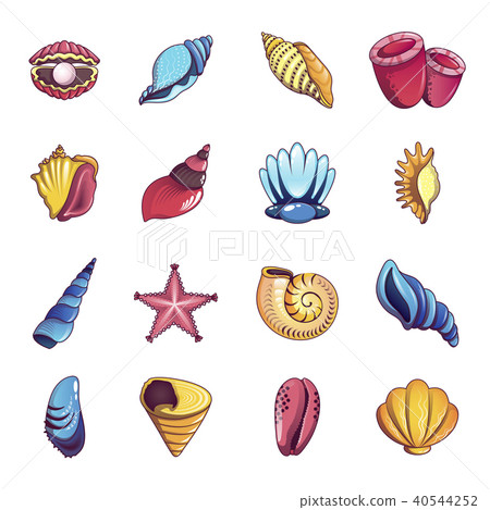 插图素材: tropical sea shell icons set, cartoon style 查看全部