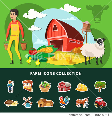 图库插图: cartoon farm composition