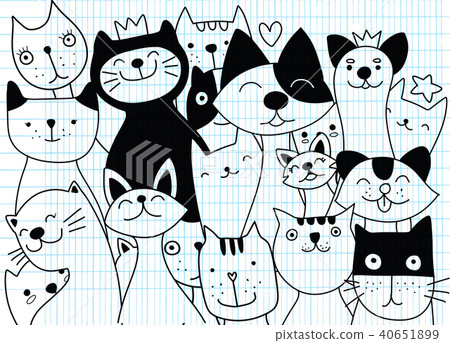 插图素材: vector illustration of doodle cute cat background