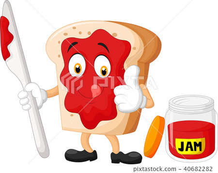 插图素材: cartoon slice of bread with jam giving thumbs up