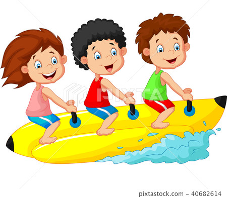 插图素材: happy kids riding a banana boat 查看全部